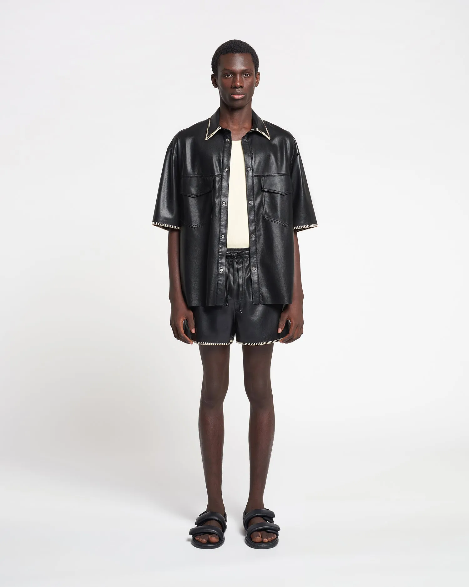 Amil - Raffia-Trimmed Okobor™ Alt-Leather Shorts - Black sold by Nanushka product image thumbnail 3