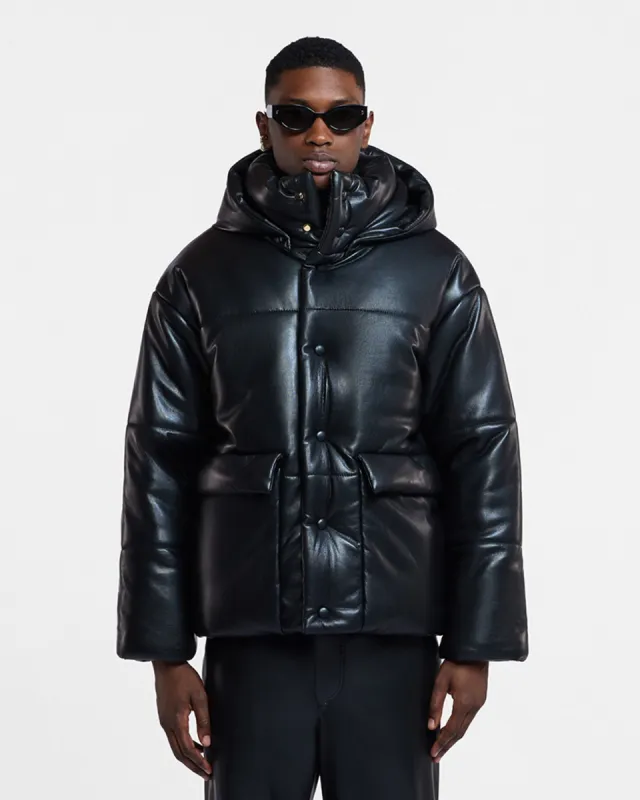 Hide Mens - Okobor™ Alt-Leather Hooded Puffer - Black sold by Nanushka