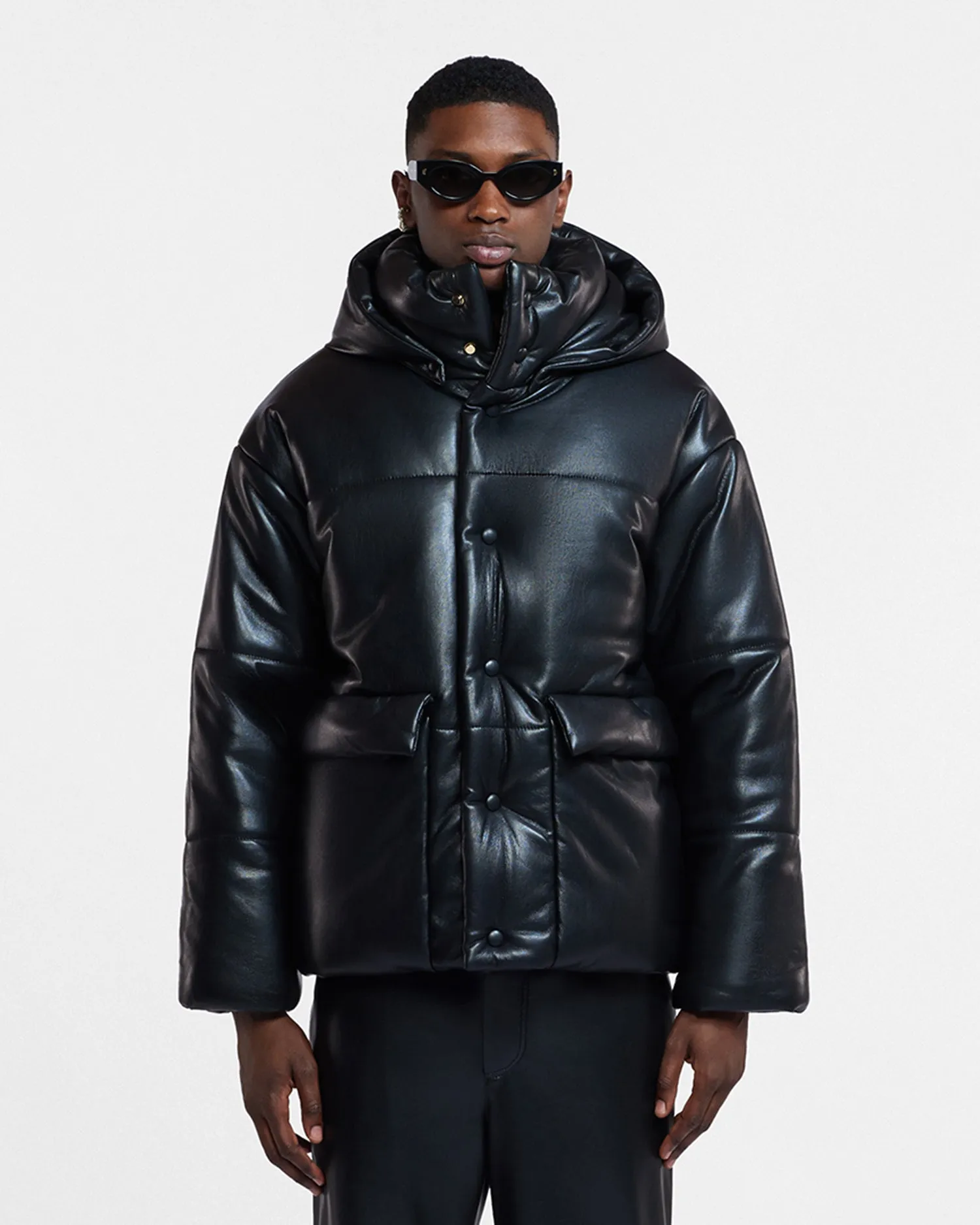 Hide Mens - Okobor™ Alt-Leather Hooded Puffer - Black sold by Nanushka