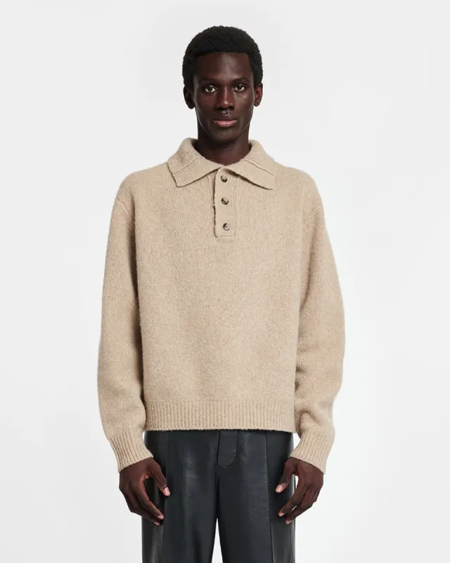 Manas - Brushed Merino Polo Sweater - Oatmeal sold by Nanushka