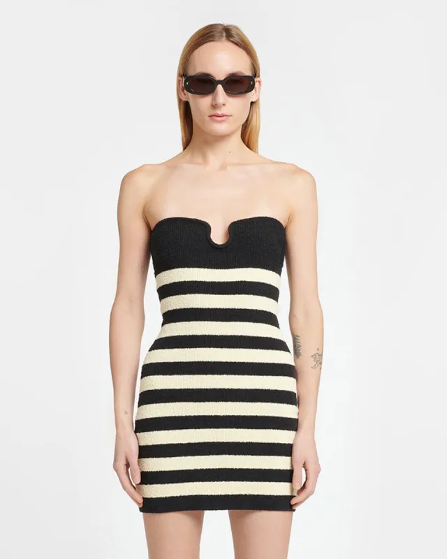Masato - Striped Terry-Knit Dress - Creme/Off Black sold by Nanushka