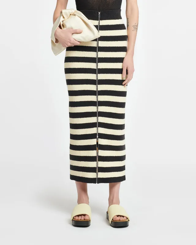 Nima - Striped Terry-Knit Midi Skirt - Creme/Off Black sold by Nanushka