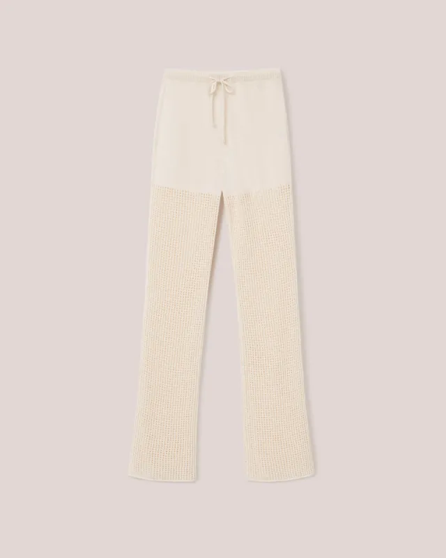 Kaela - Cotton-Crochet Loose Textured Trousers - Creme sold by Nanushka
