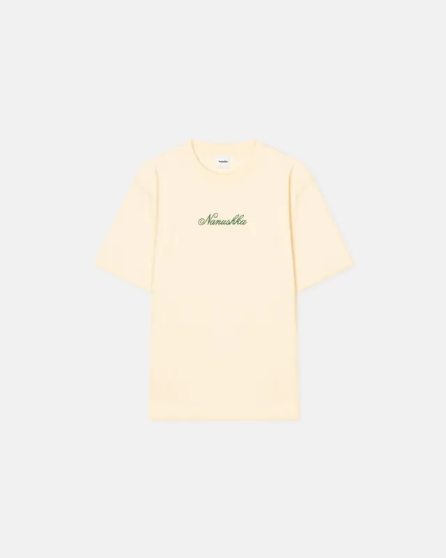Reece - Embroidered Cotton-Jersey T-Shirt - Creme/Green sold by Nanushka