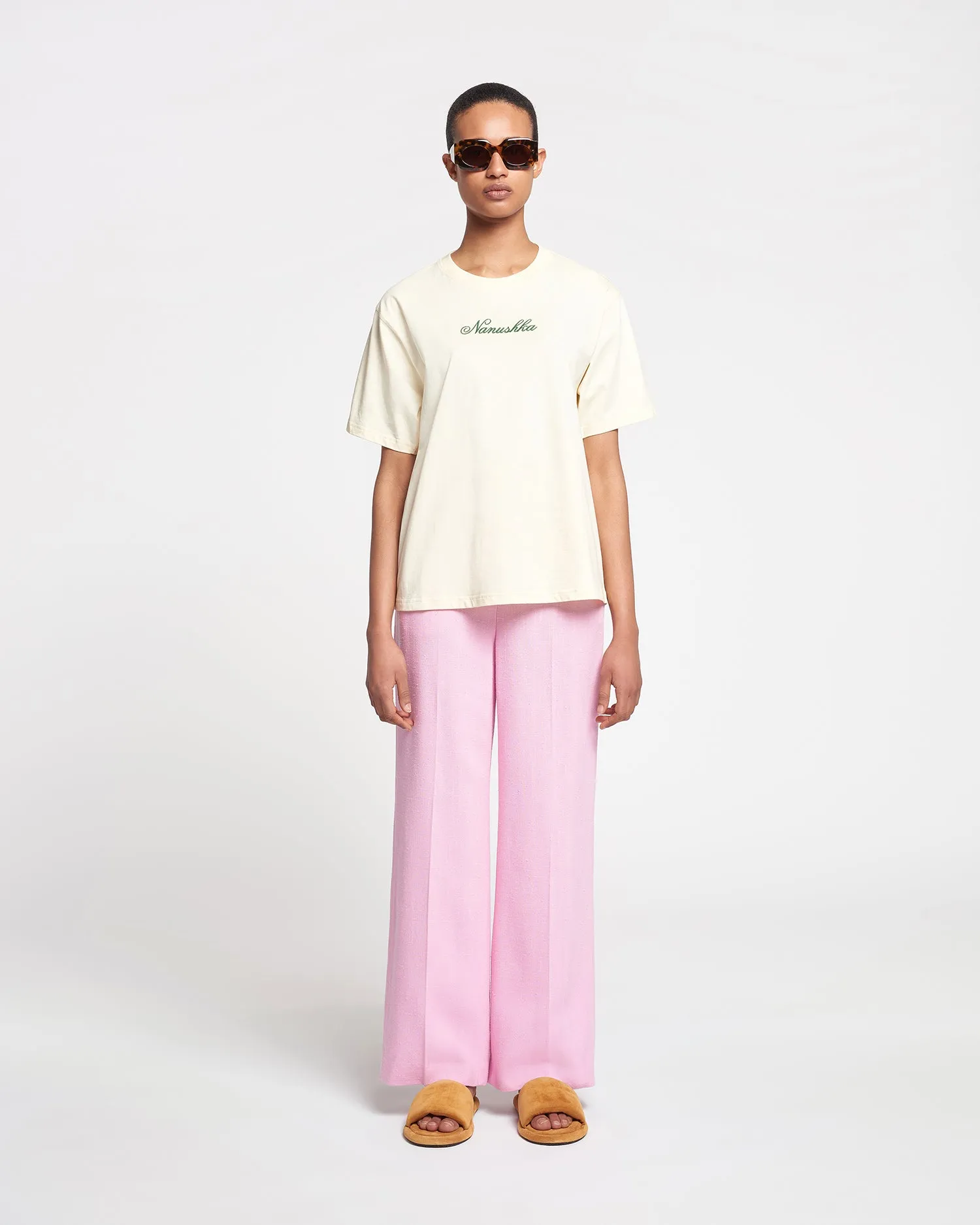 Reece - Embroidered Cotton-Jersey T-Shirt - Creme/Green sold by Nanushka product image thumbnail 4