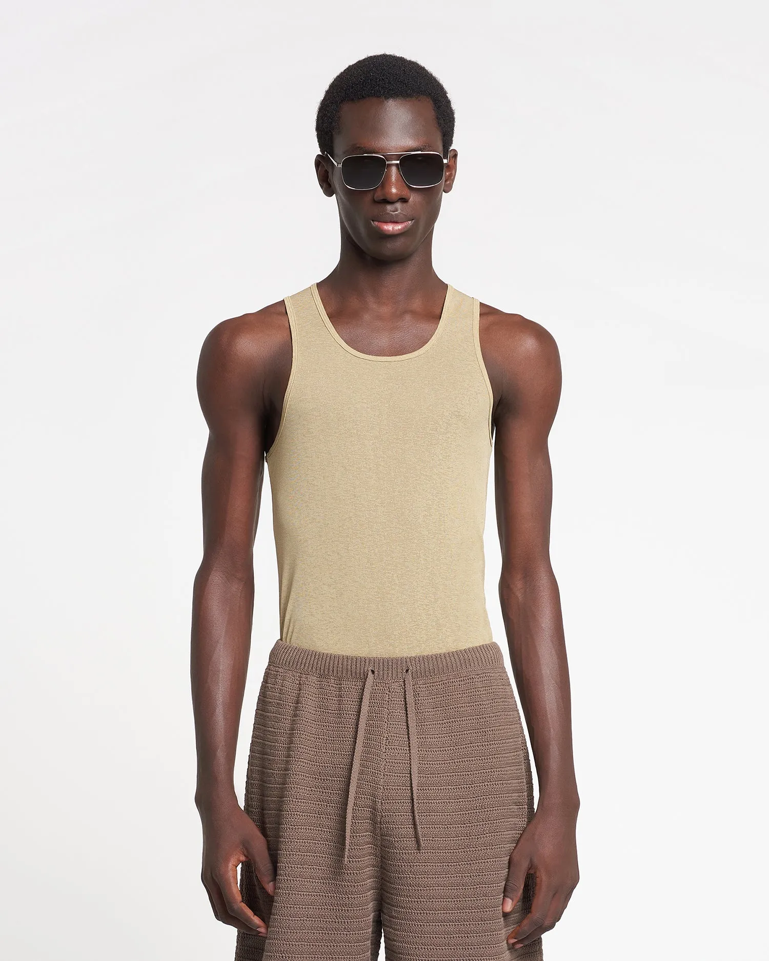 Levon - Mesh-Jersey Tank Top - Pale Olive sold by Nanushka