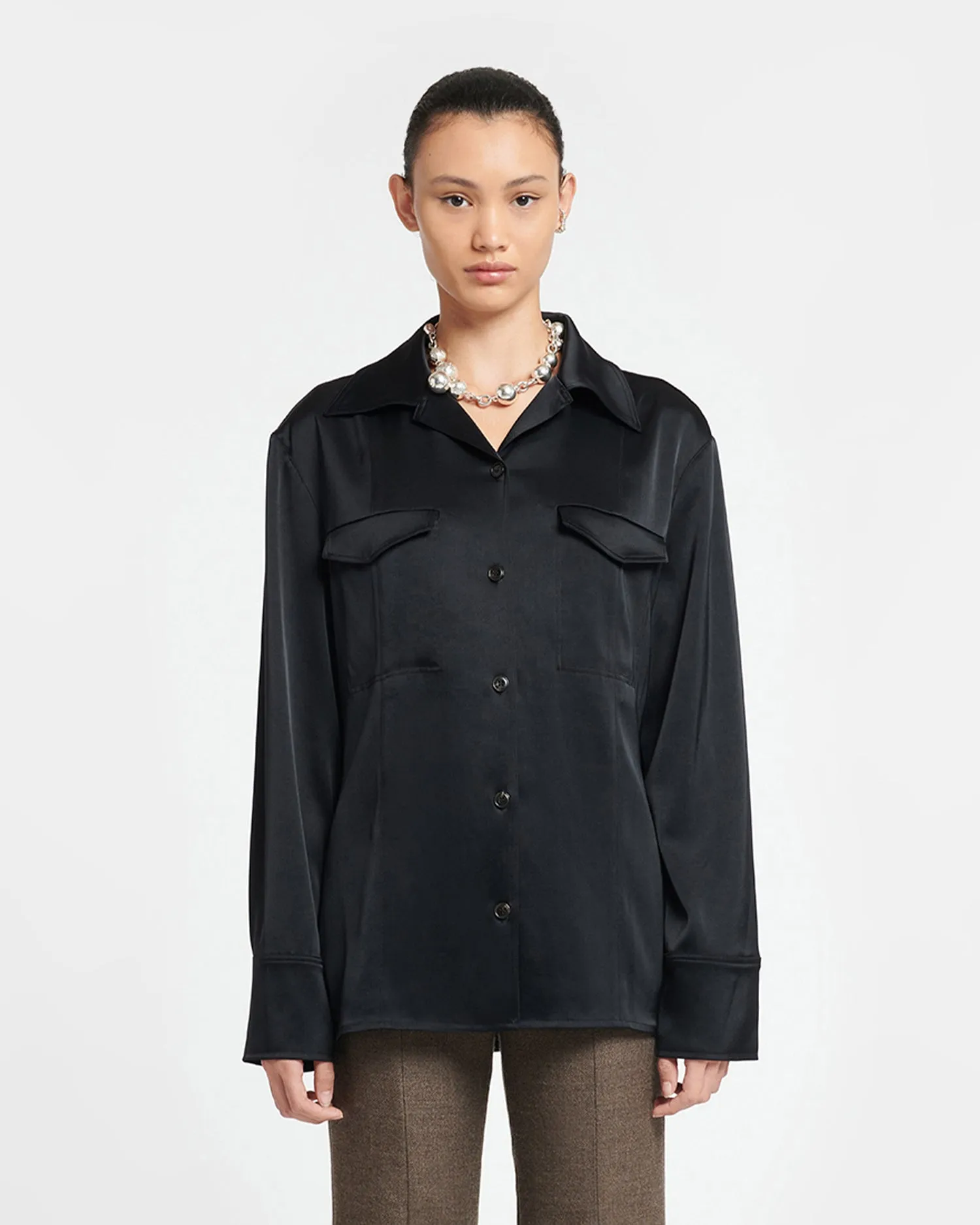 Justina - Slip Satin Shirt - Black sold by Nanushka