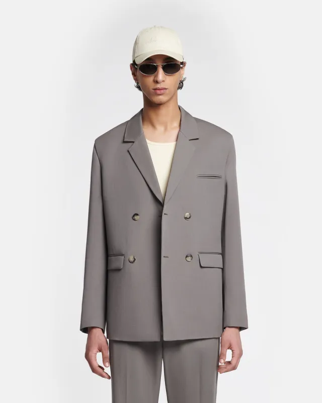 Renan - Double-Breasted Twill Blazer - Gull Grey sold by Nanushka