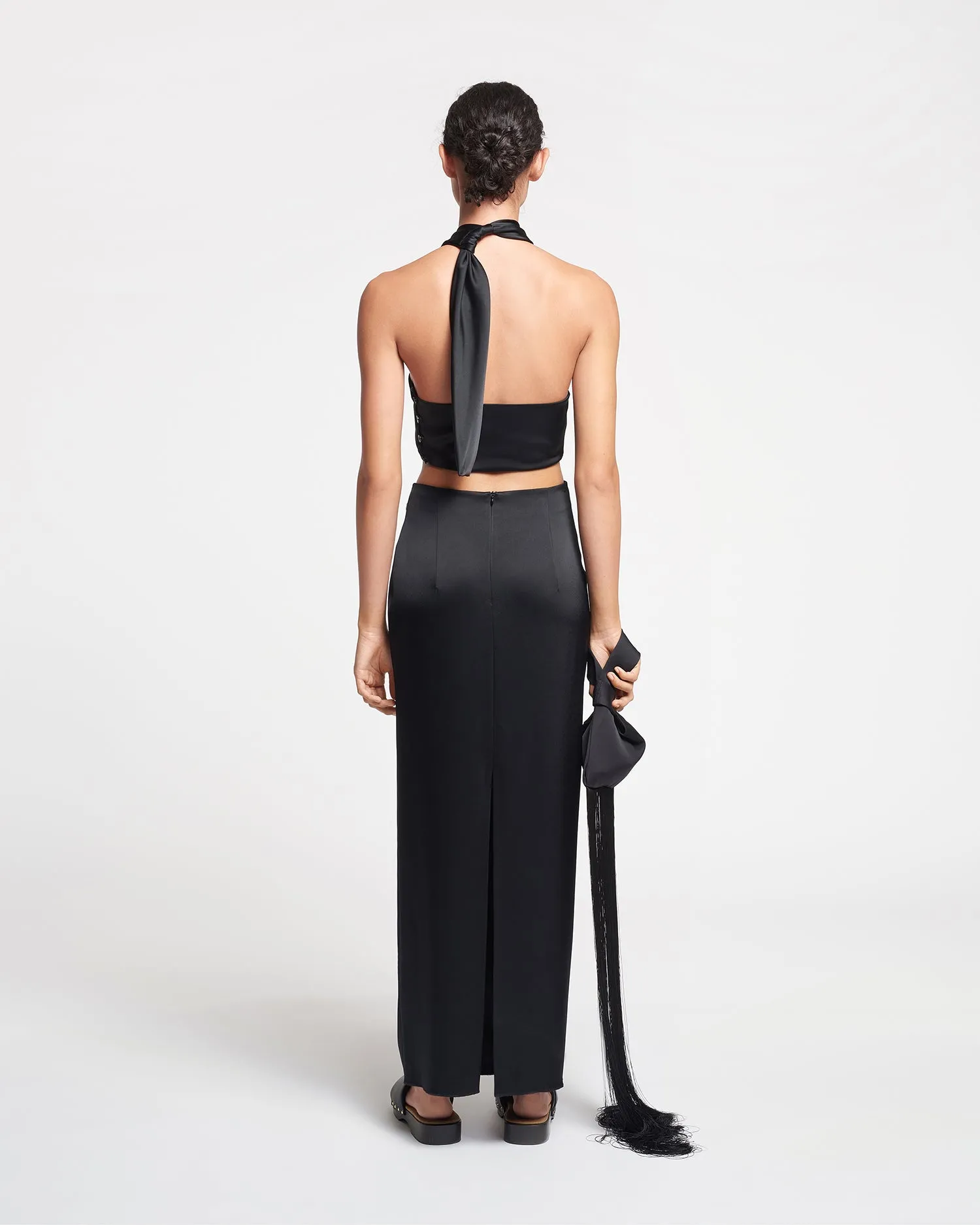 Nago - Knotted Slip Satin Skirt - Black sold by Nanushka product image thumbnail 2
