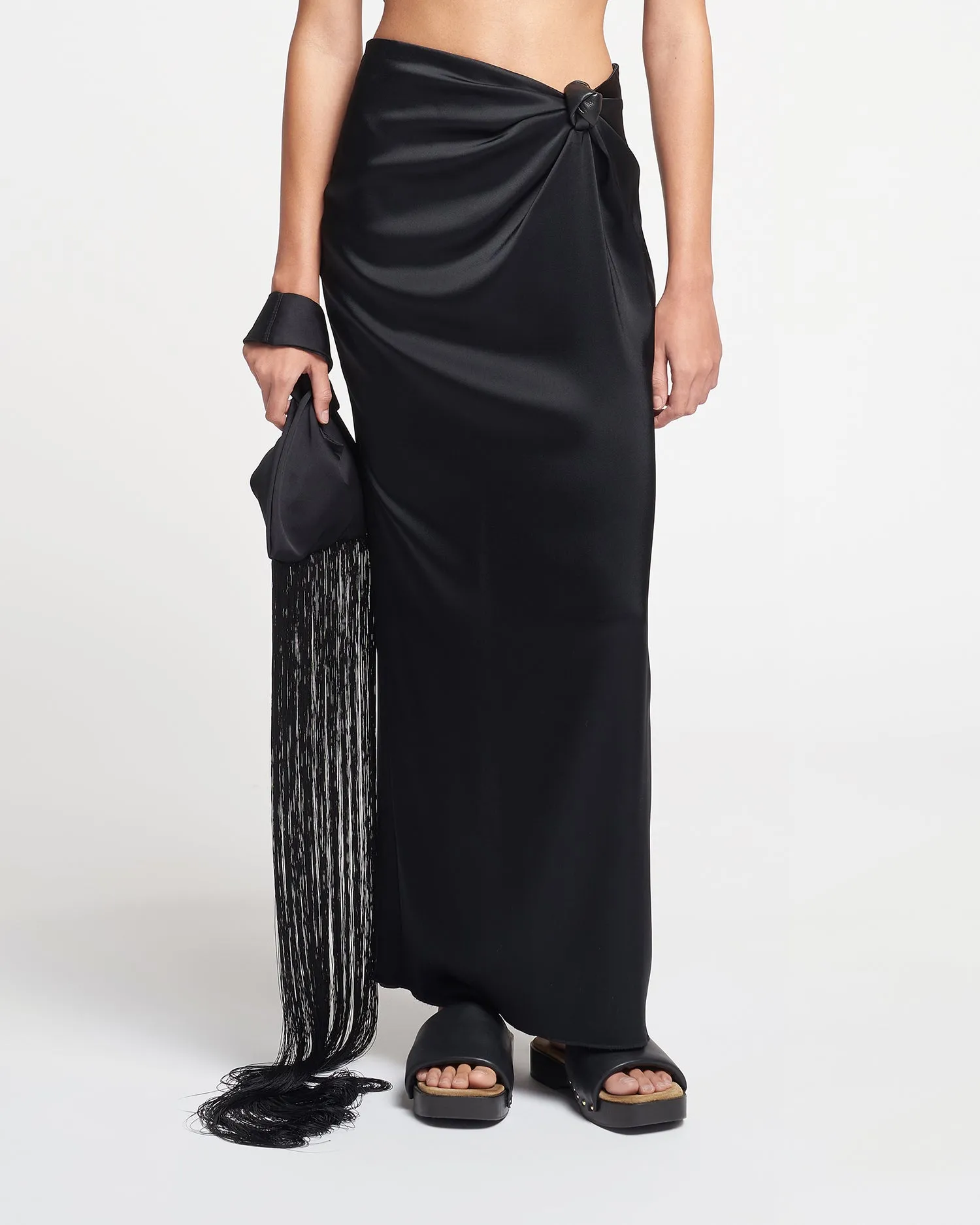 Nago - Knotted Slip Satin Skirt - Black sold by Nanushka product image thumbnail 3