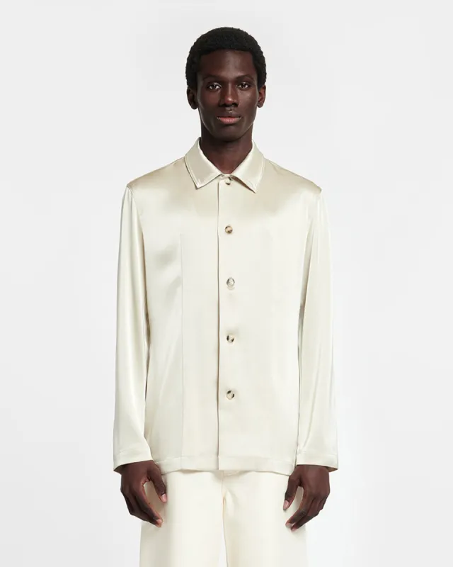 Jondar - Slip Satin Shirt - Porcelain sold by Nanushka