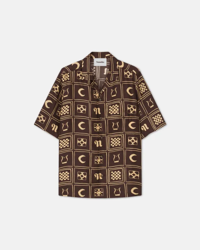 Bodil - Sale Printed Silk-Twill Shirt - Brown sold by Nanushka