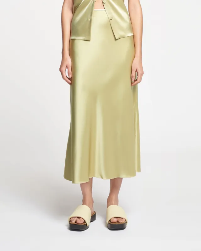 Razi - Slip Satin Midi Skirt - Lime Yellow sold by Nanushka