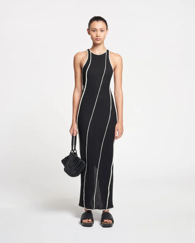 Wanda - Patchwork Mesh-Jersey Midi Dress - Black/White wax sold by Nanushka