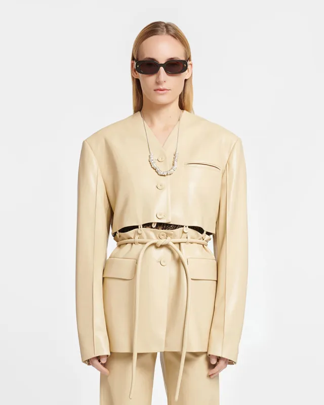 Maida - Belted Okobor™ Alt-Leather Blazer - Almond sold by Nanushka