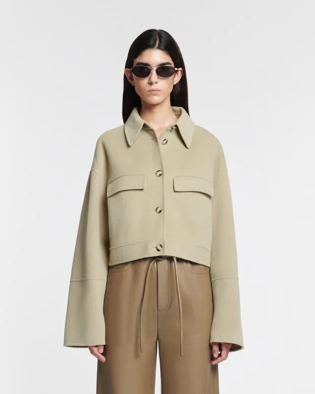Nevelle - Cropped Double Wool And Silk Jacket - Pale Olive made by Nanushka