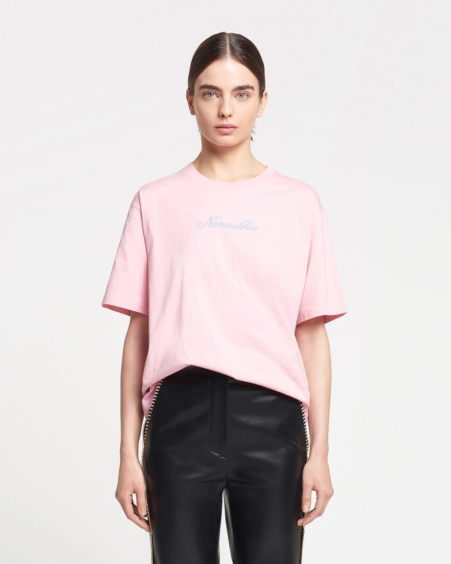 Reece - Embroidered Cotton-Jersey T-Shirt - Pink/Blue sold by Nanushka product image thumbnail 4