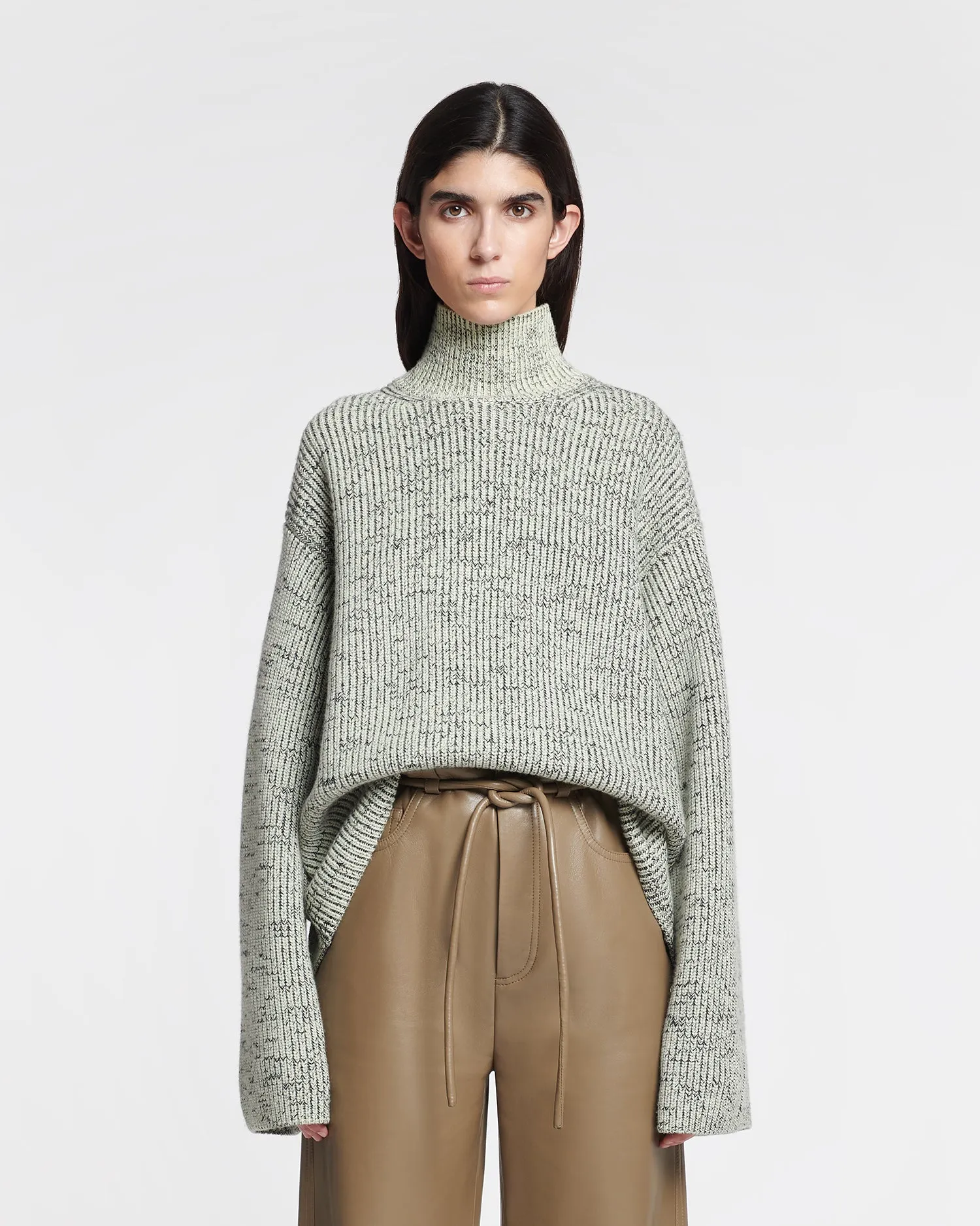 Nienke - Cashmere-Blend Mouline Turtleneck Sweater - Black/ Moon sold by Nanushka