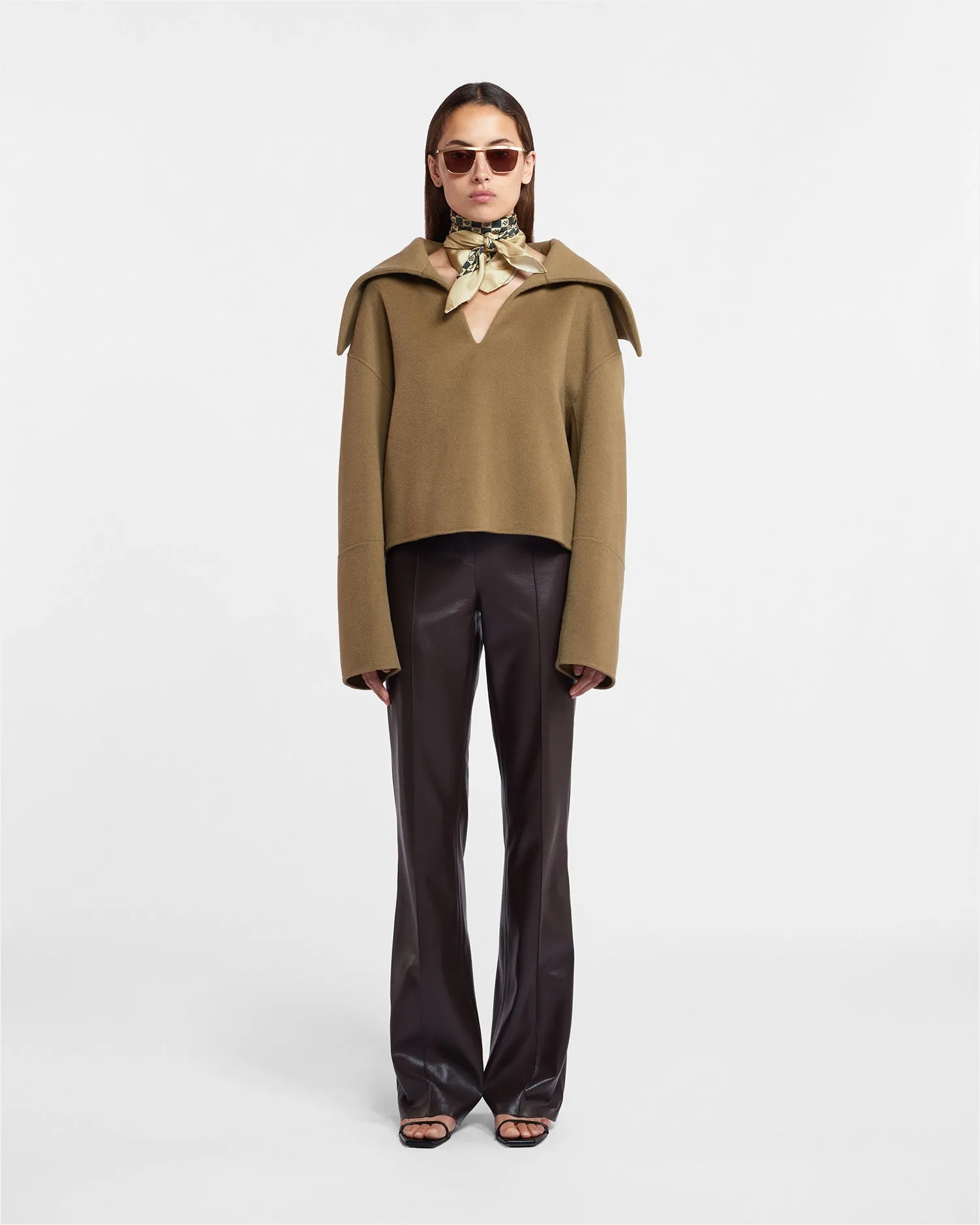 Maxe - Sale Wool And Silk-Blend Top - Khaki Double Wool sold by Nanushka product image thumbnail 2