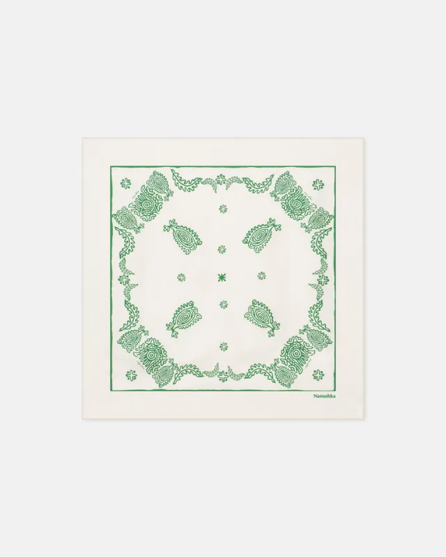 Helka - Printed Silk Scarf - Creme/Green sold by Nanushka