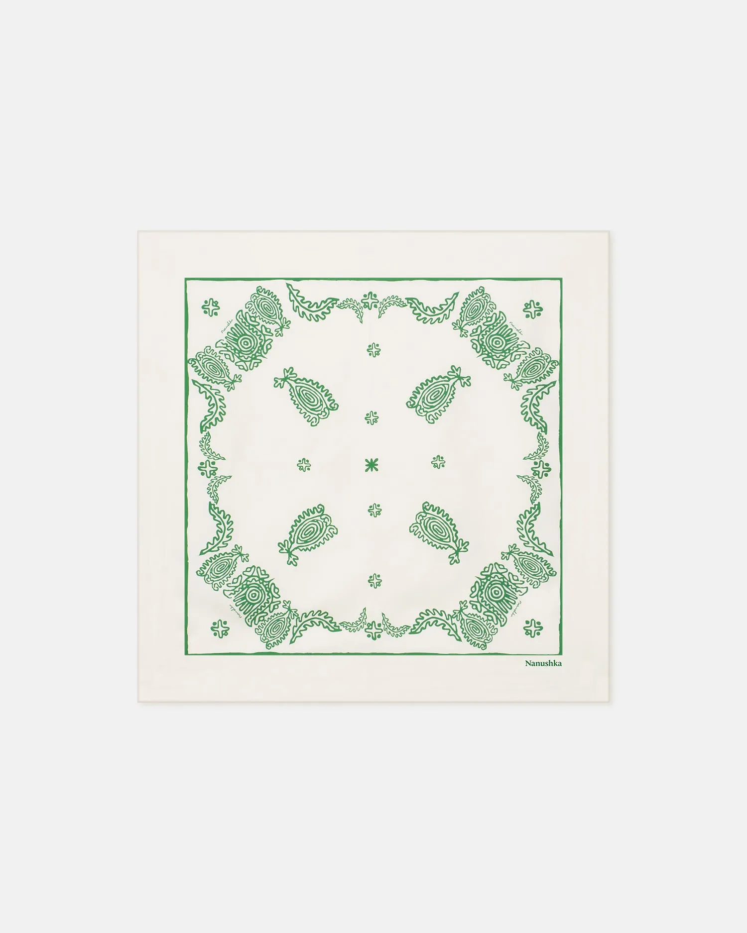 Helka - Printed Silk Scarf - Creme/Green sold by Nanushka