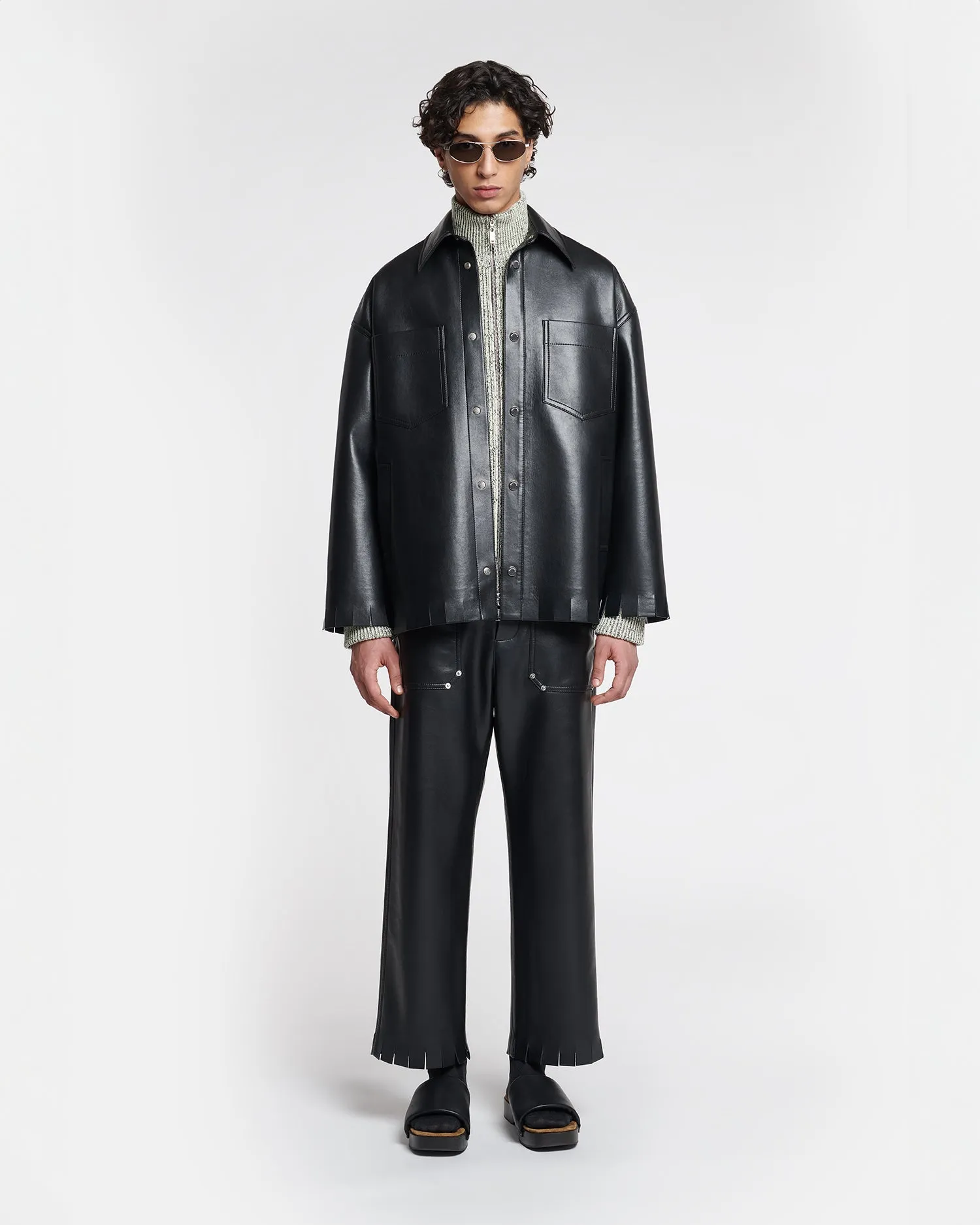 Wynter - Fringed Regenerated Leather Jacket - Black sold by Nanushka product image thumbnail 3