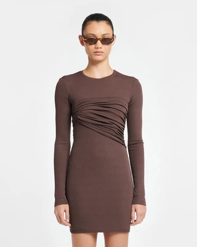 Feiko - Draped Mesh-Jersey Mini Dress - Nutmeg made by Nanushka