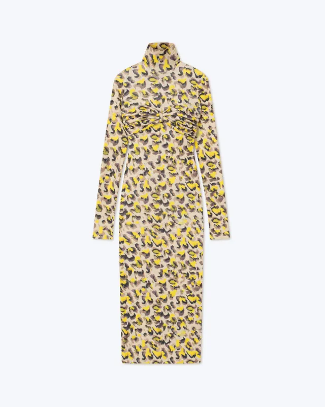 Manja - Sale Mesh-Jersey Midi Dress - Watercolor Leopard sold by Nanushka