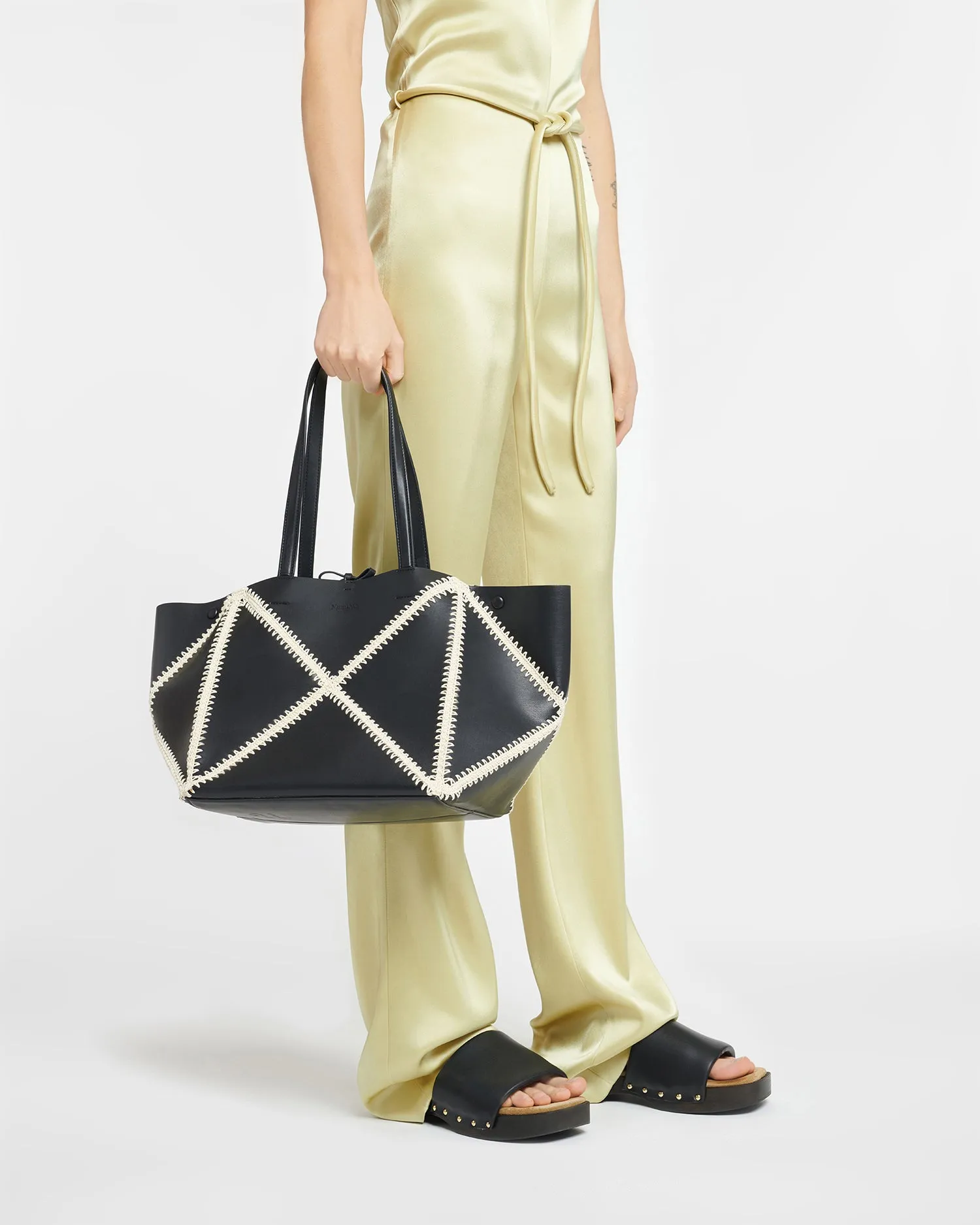 Origami Tote - Alt-Nappa Crochet Tote - Black/Crème sold by Nanushka product image thumbnail 2