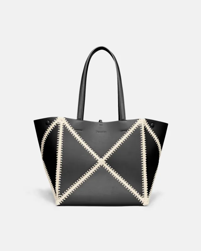Origami Tote - Alt-Nappa Crochet Tote - Black/Crème sold by Nanushka
