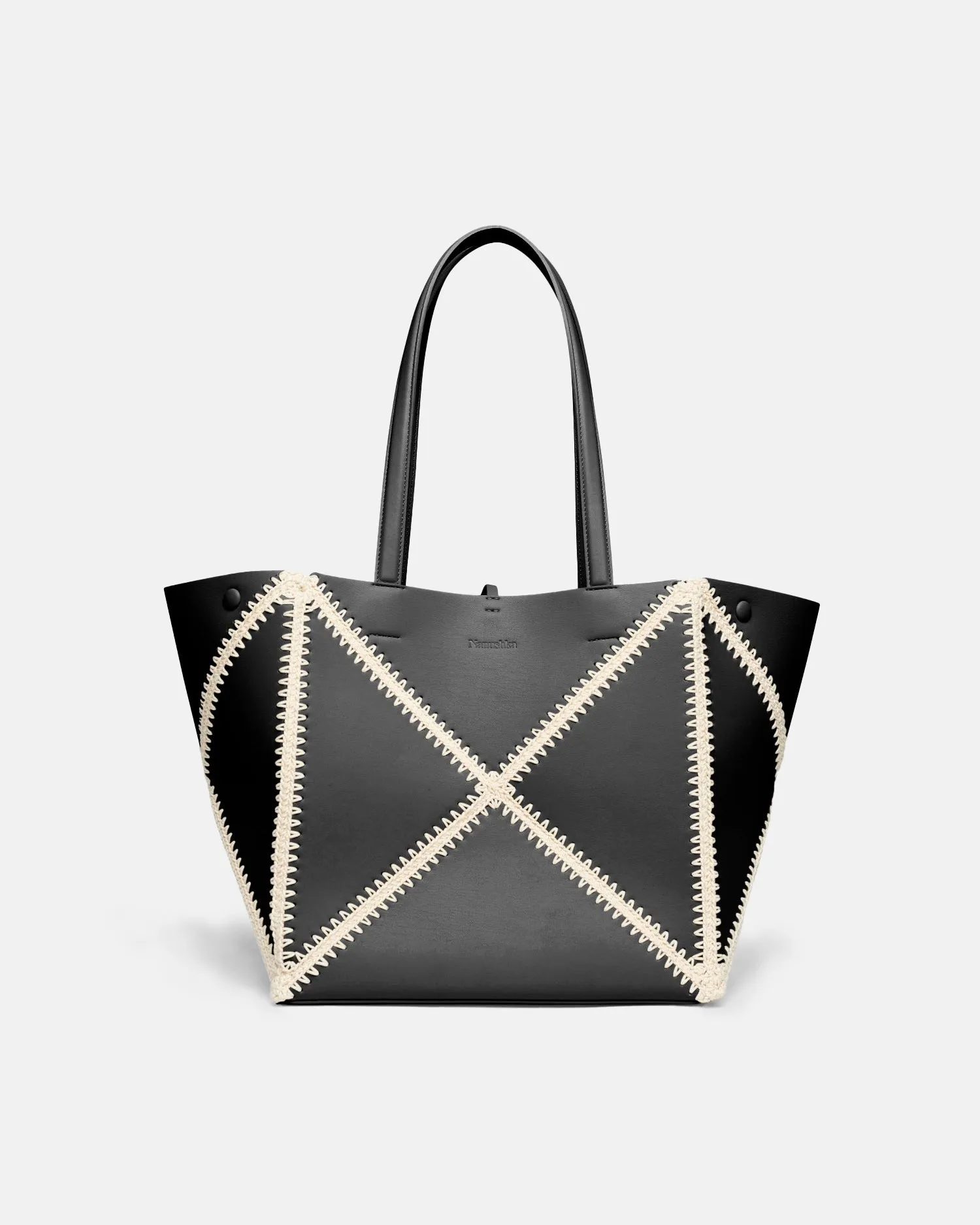 Origami Tote - Alt-Nappa Crochet Tote - Black/Crème sold by Nanushka