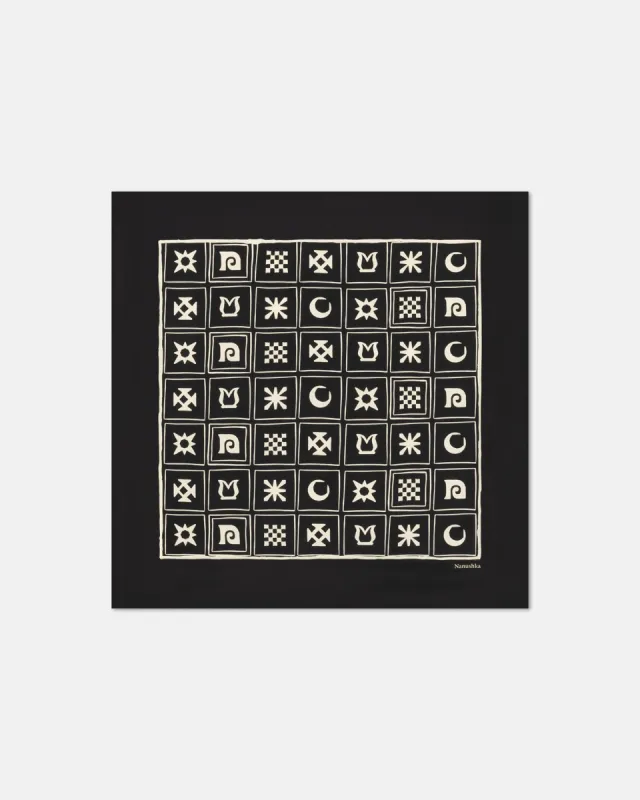 Shoul - Printed Silk Scarf - Off Black/Beige Kopjafa sold by Nanushka