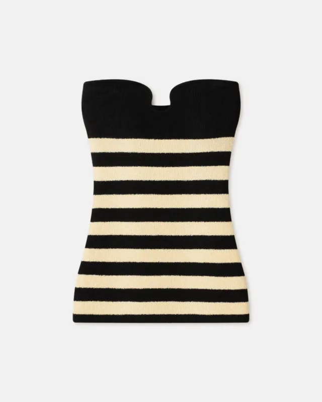 Zessa - Striped Terry-Knit Bandeau Top - Creme/Off Black sold by Nanushka