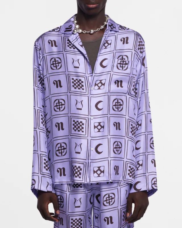 Jelmer - Sale Long-Sleeve Silk-Twill Shirt - Kopjafa Lilac sold by Nanushka