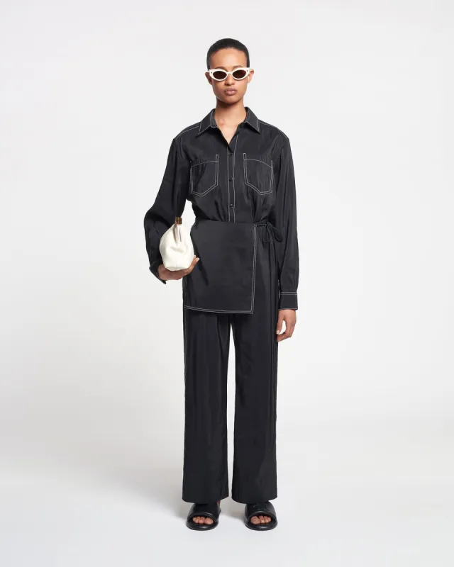 Evea - Glass Poplin Pants - Black sold by Nanushka