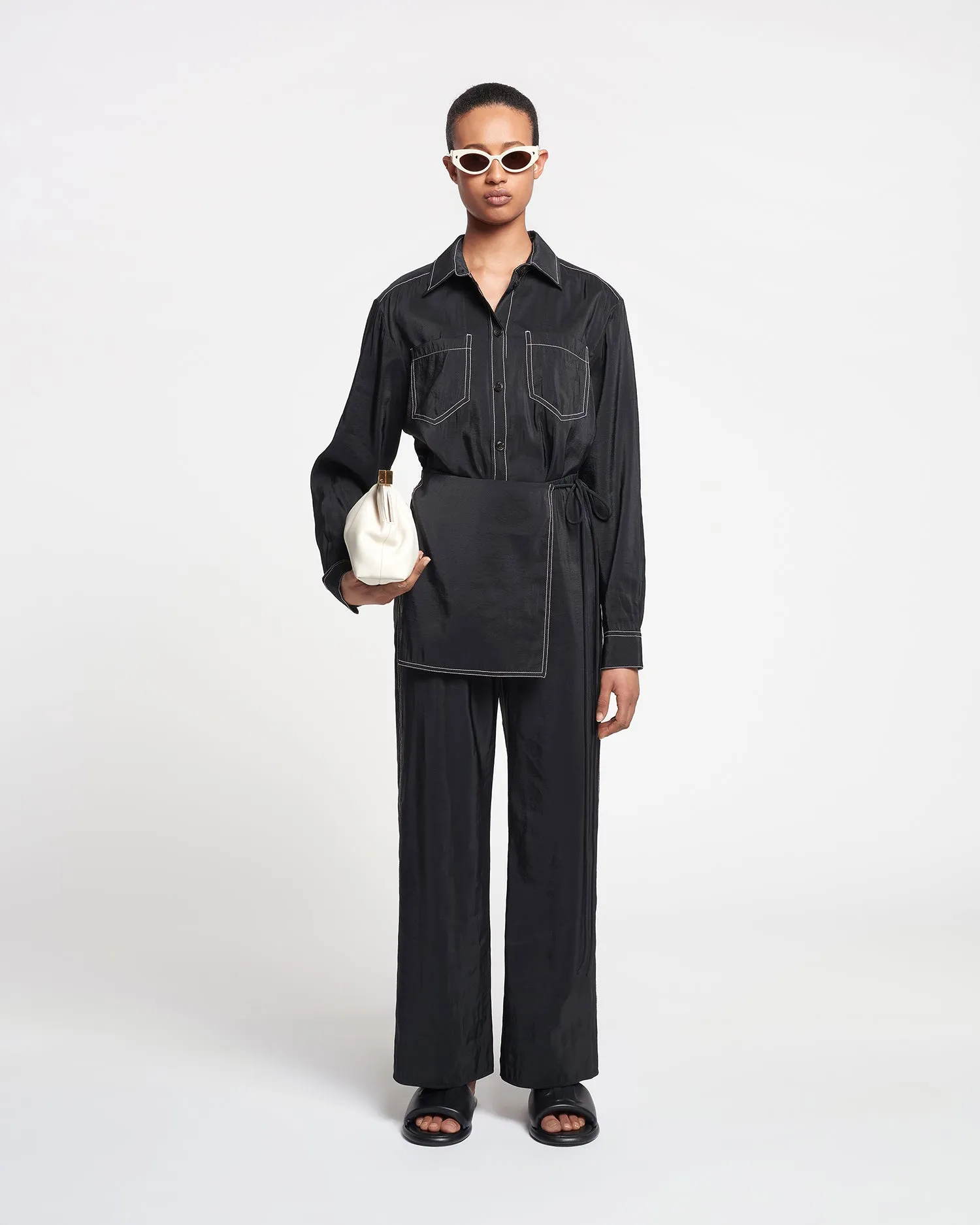 Evea - Glass Poplin Pants - Black sold by Nanushka