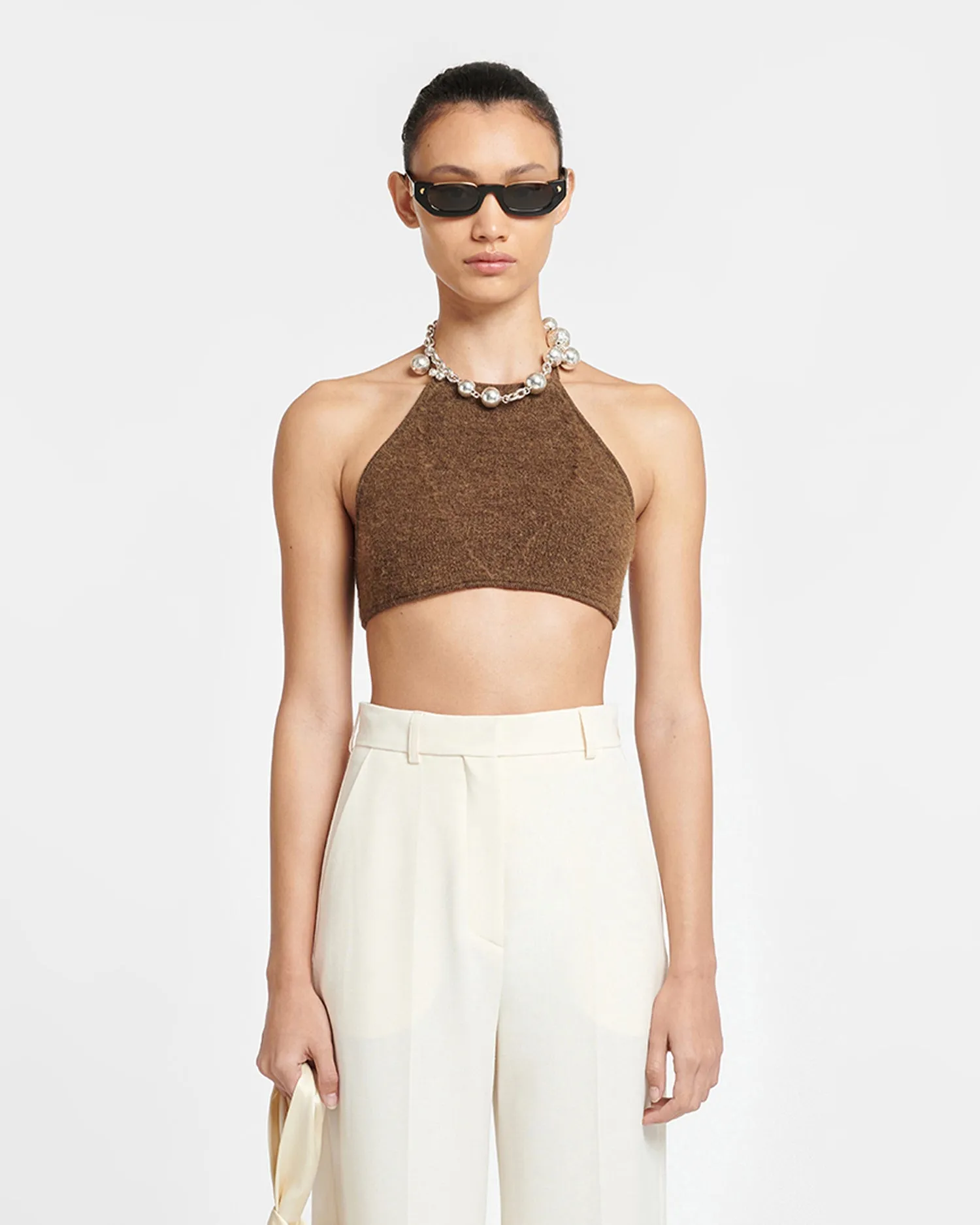 Sarda - Knitted Alpaca Bralette - Dark Brown sold by Nanushka