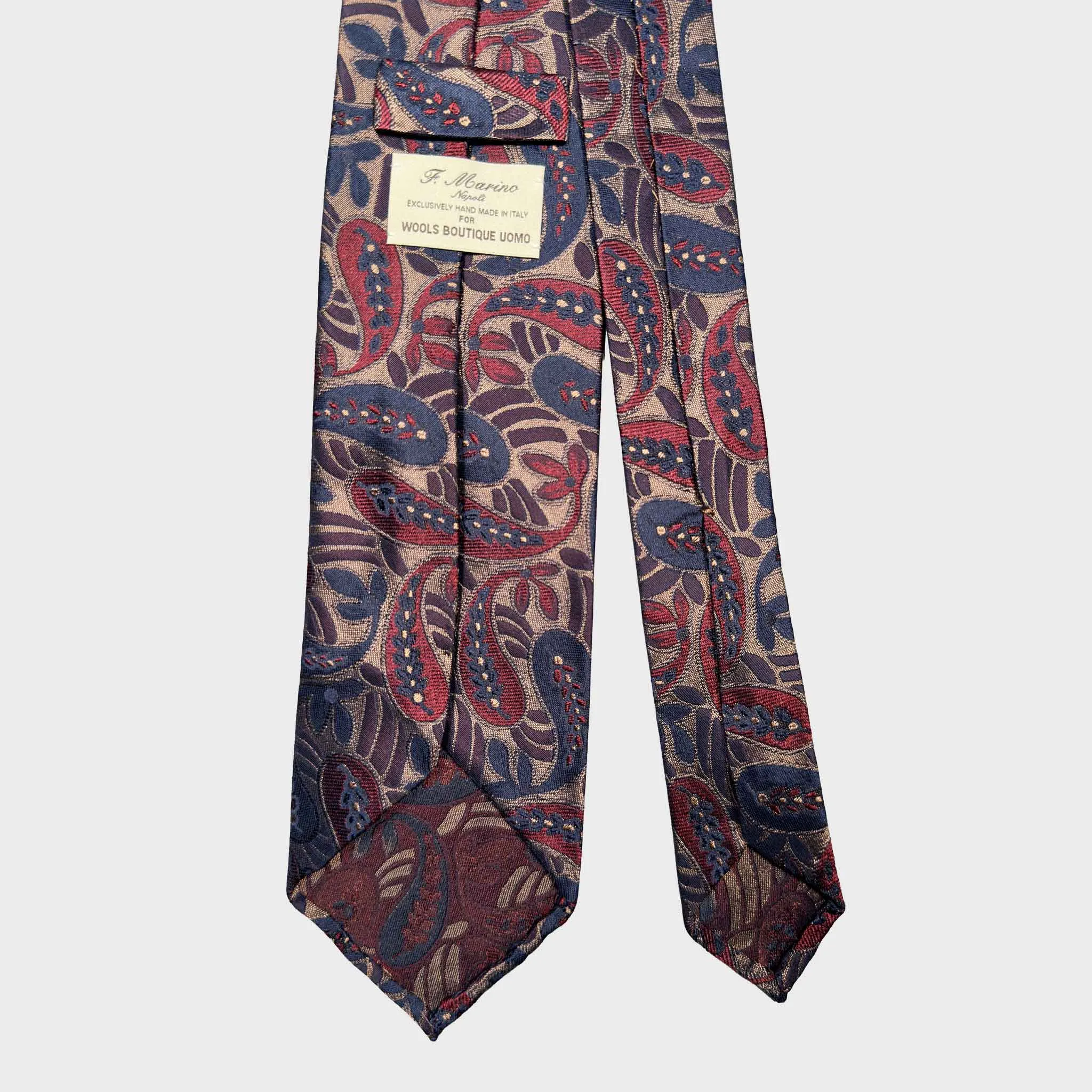 F.Marino Paisley Silk Tie Bronze Burgundy Denim Blue sold by Wools Boutique Uomo product image thumbnail 5