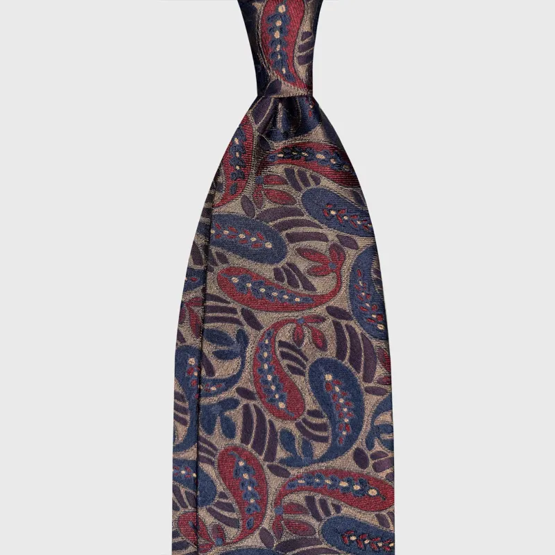 F.Marino Paisley Silk Tie Bronze Burgundy Denim Blue made by Wools Boutique Uomo