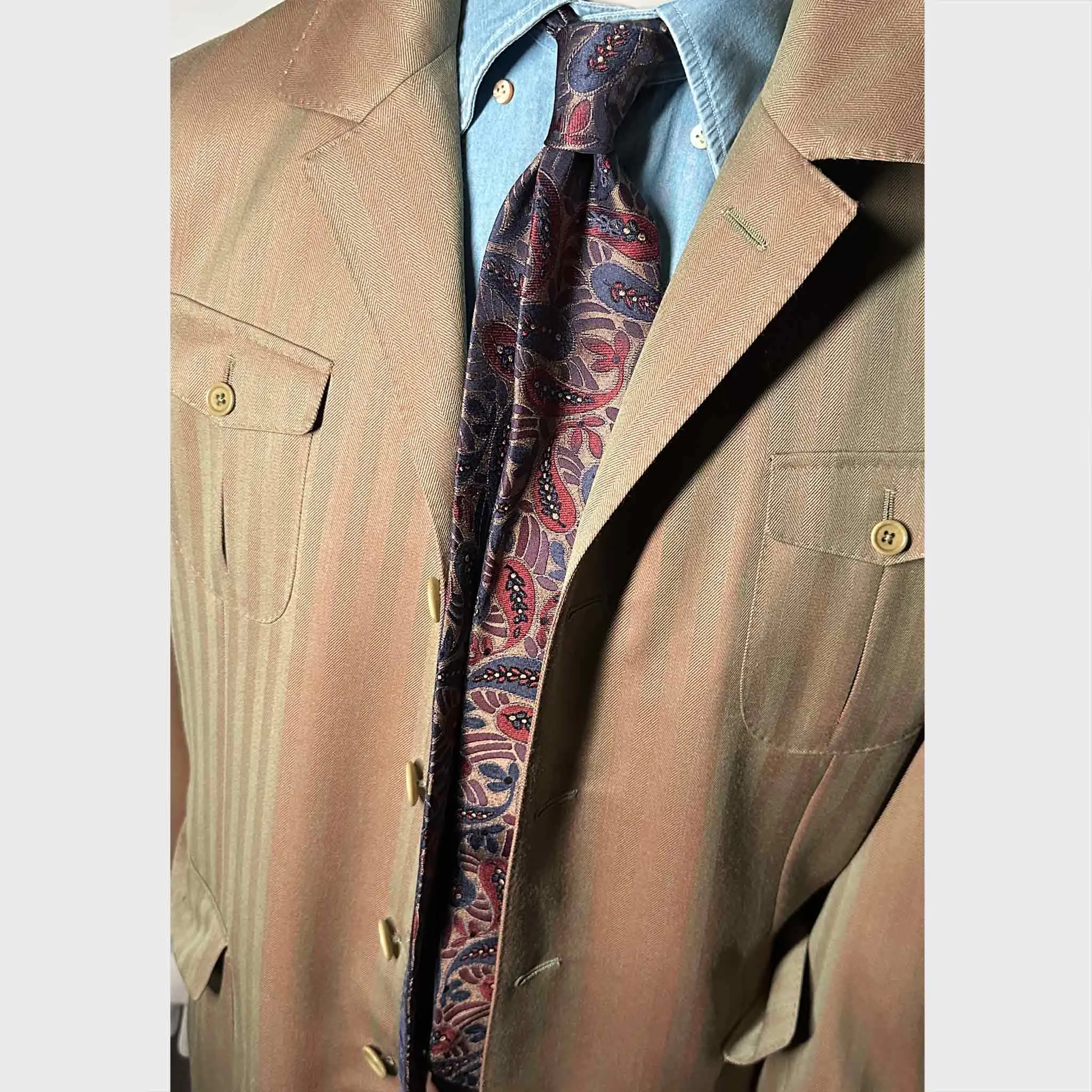 F.Marino Paisley Silk Tie Bronze Burgundy Denim Blue sold by Wools Boutique Uomo product image thumbnail 2