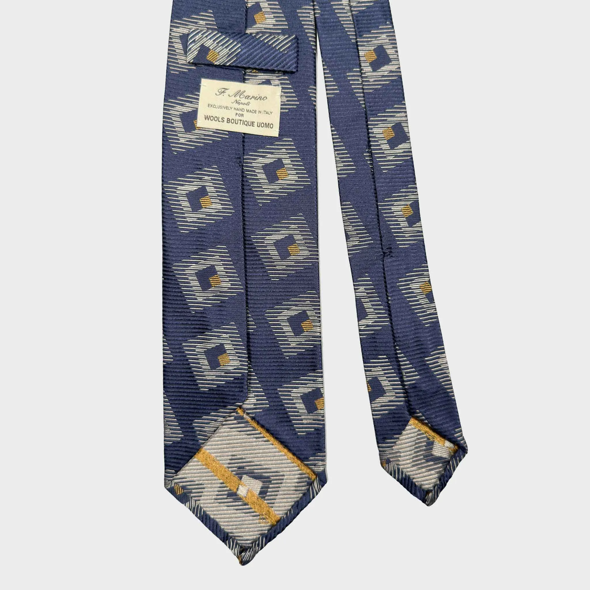 F.Marino Art Decò Silk Tie Large Geometric Frame Denim Blue sold by Wools Boutique Uomo product image thumbnail 4