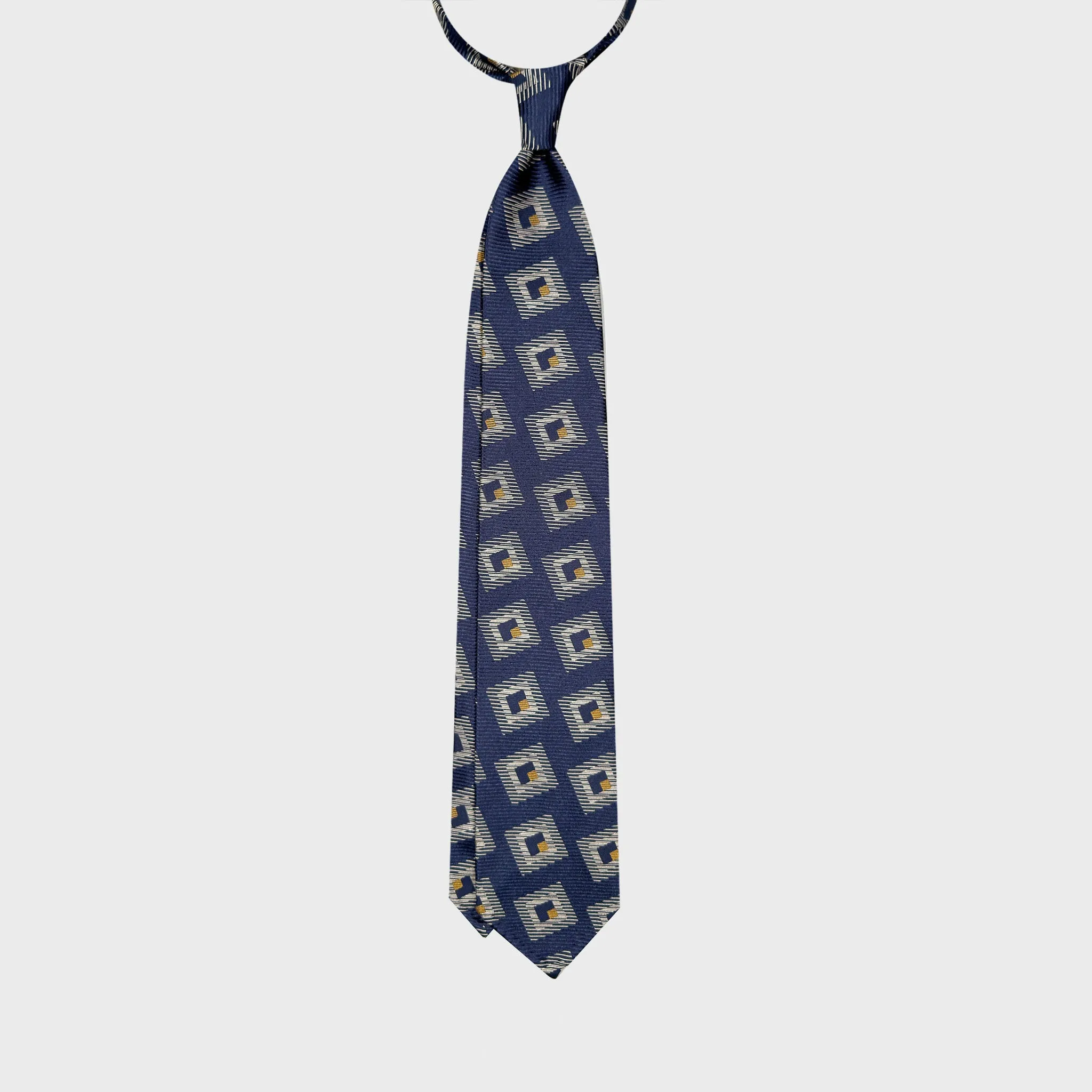 F.Marino Art Decò Silk Tie Large Geometric Frame Denim Blue sold by Wools Boutique Uomo product image thumbnail 3