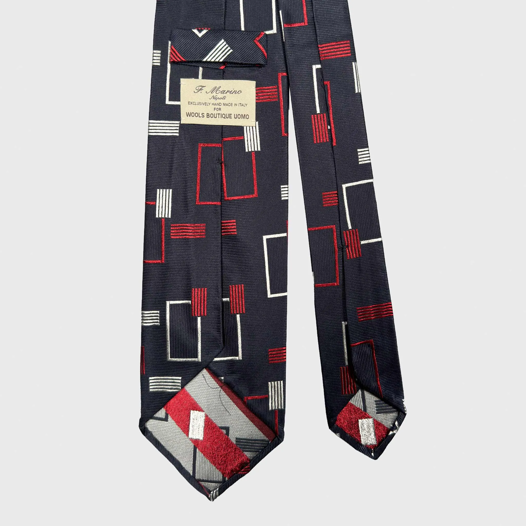 F.Marino Art Déco Silk Tie Large Geometric Pattern Ruby Red sold by Wools Boutique Uomo product image thumbnail 4