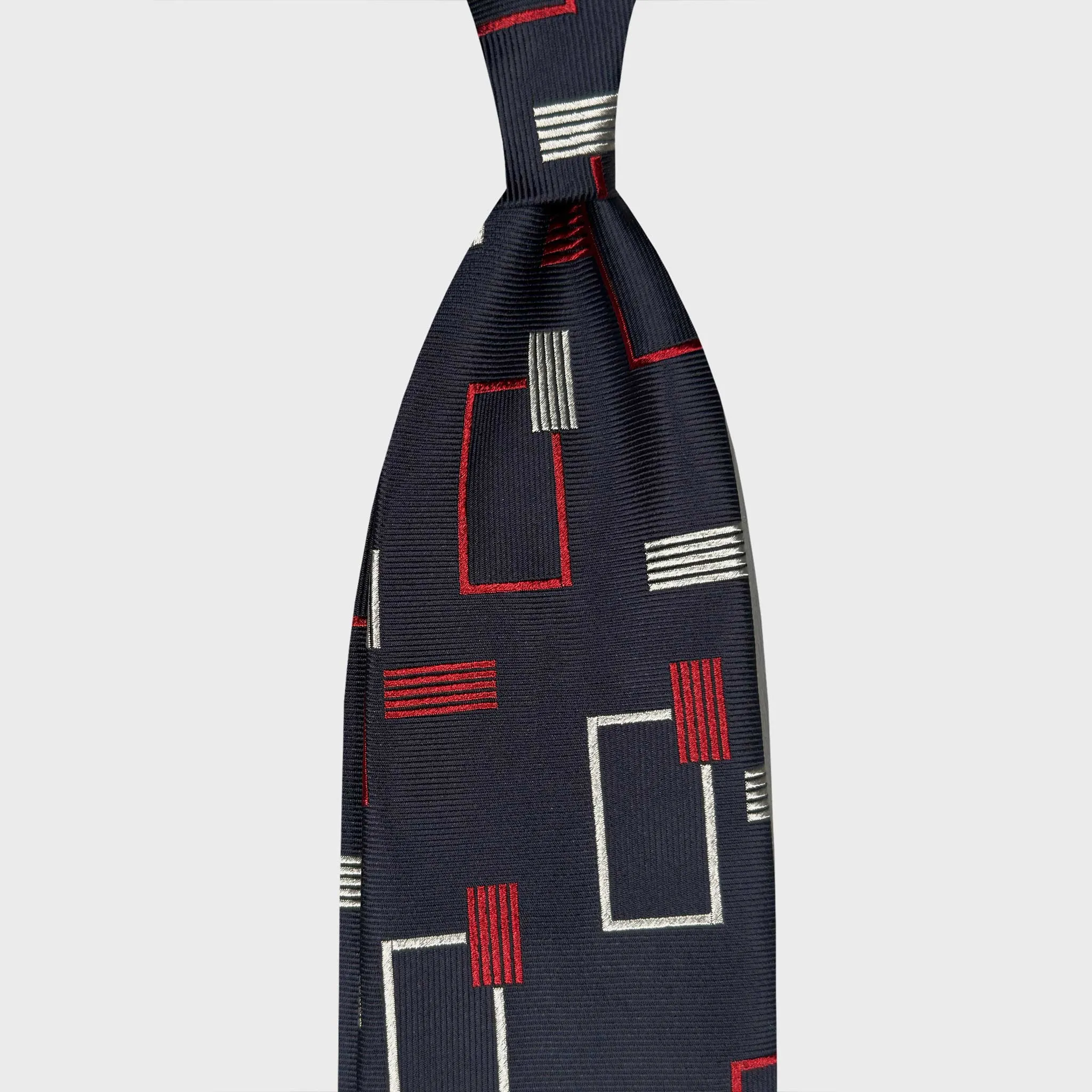 F.Marino Art Déco Silk Tie Large Geometric Pattern Ruby Red sold by Wools Boutique Uomo