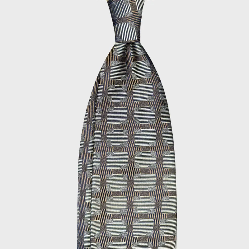 F.Marino Art Déco Silk Tie Frame Pattern Gold Grey made by Wools Boutique Uomo