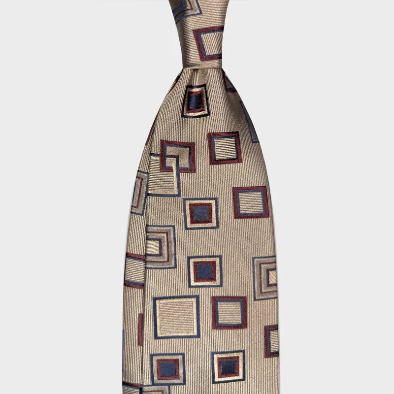 F.Marino Art Déco Silk Tie Large Window Frame Pattern Sand Beige made by Wools Boutique Uomo