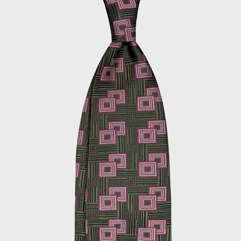 F.Marino Art Déco Silk Tie Geometric Pattern Lime Green made by Wools Boutique Uomo