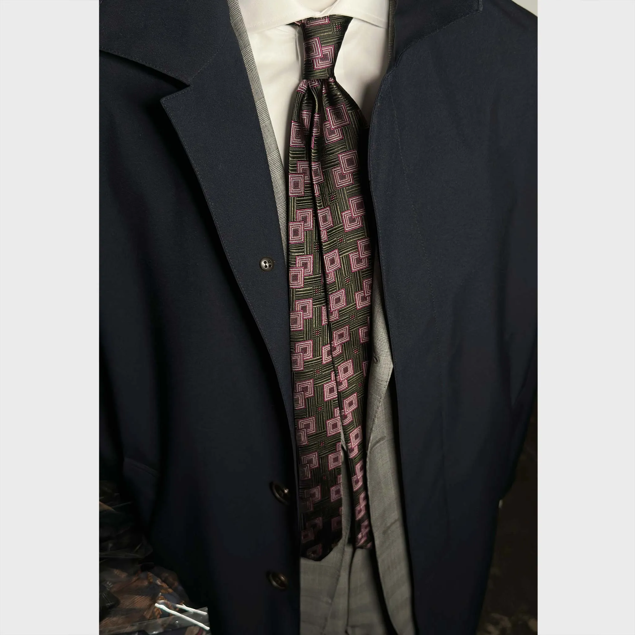 F.Marino Art Déco Silk Tie Geometric Pattern Lime Green sold by Wools Boutique Uomo product image thumbnail 2