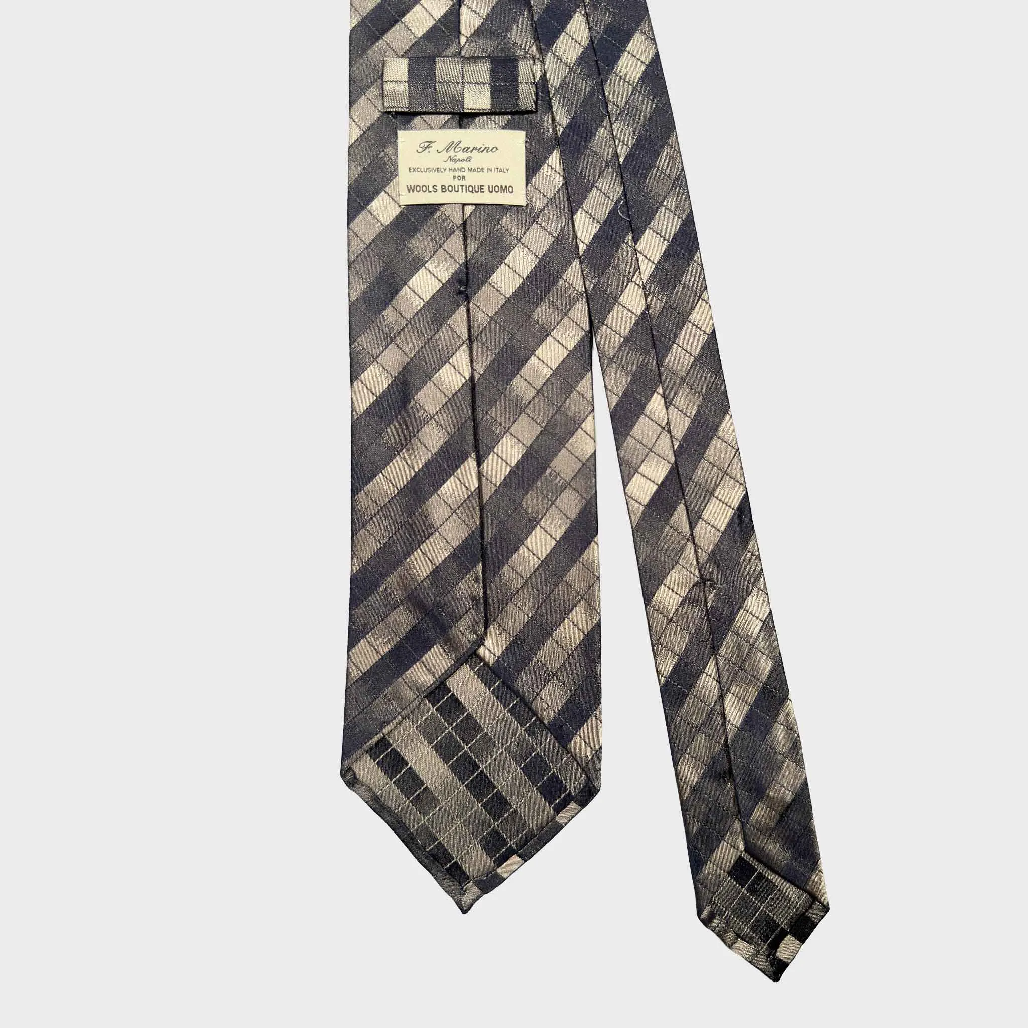 F.Marino Silk Tie Windowpane Checked Pattern Ivory Tones sold by Wools Boutique Uomo product image thumbnail 4