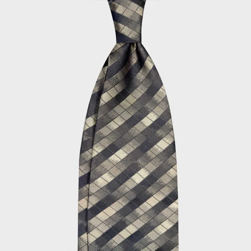 F.Marino Silk Tie Windowpane Checked Pattern Ivory Tones made by Wools Boutique Uomo